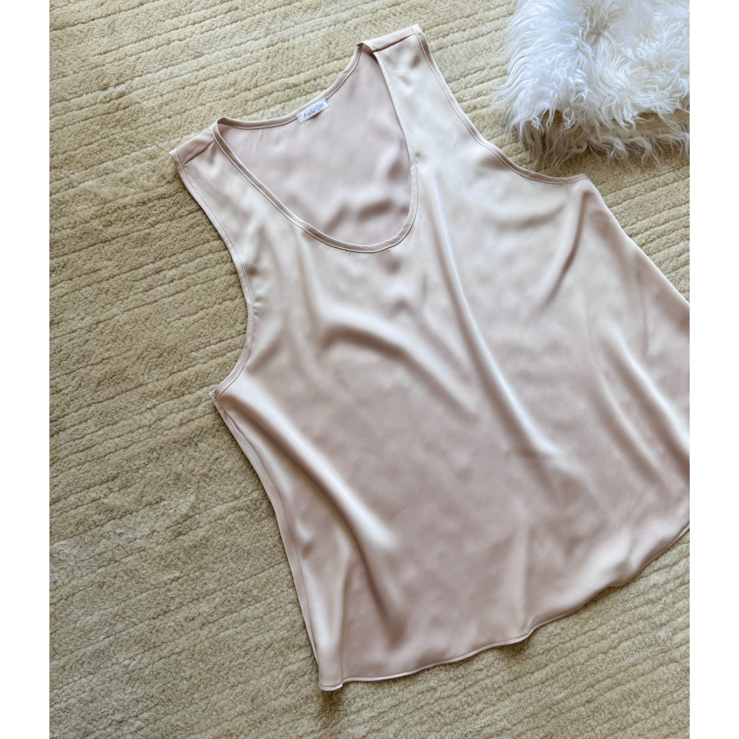 Neutral Pink Satin Pajama Set  – Sleeveless Scoop Neck Top & Shorts EMI