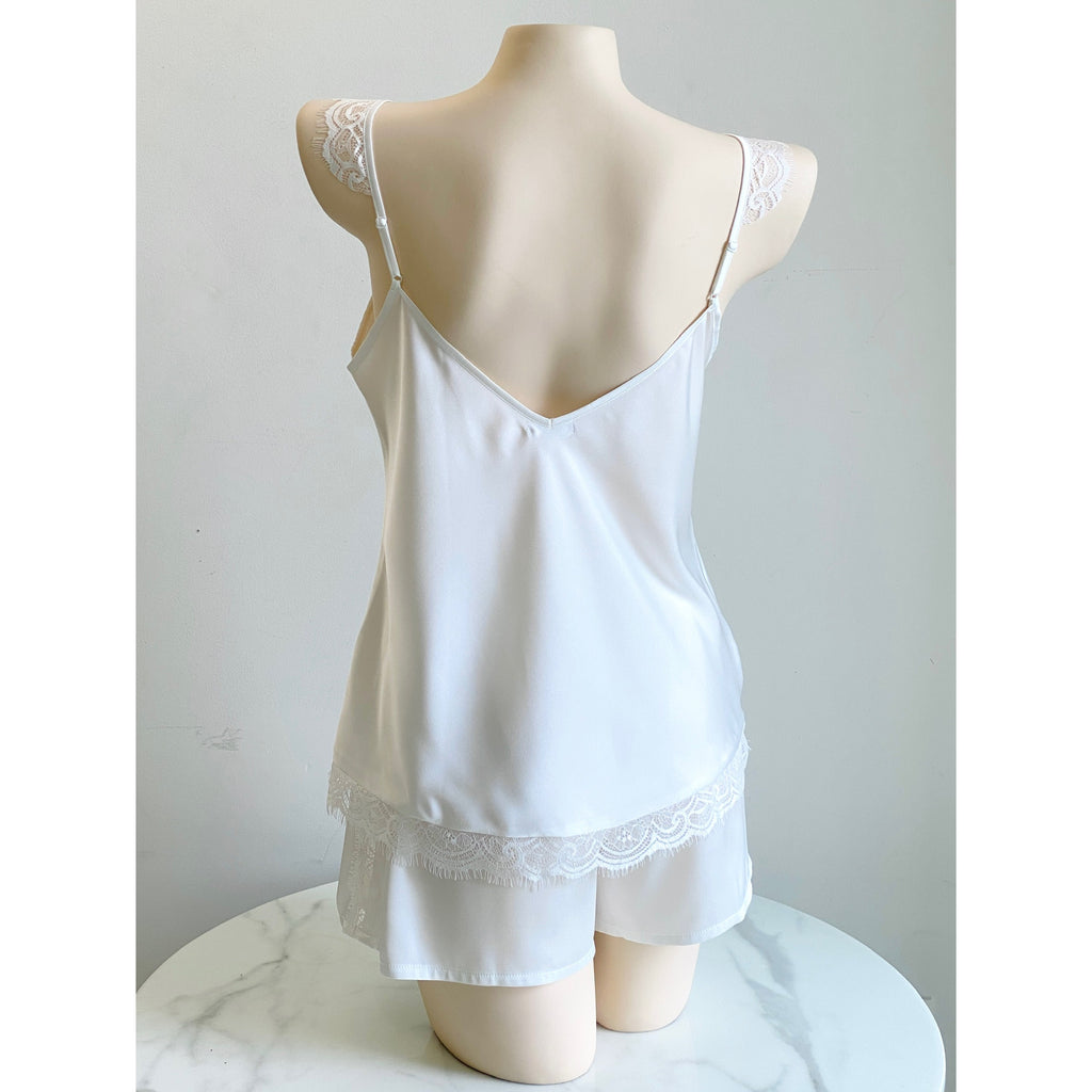 White Lace Satin Pajama Set, Bride Cami & Shorts, Bridal Shower Gift, EIRA Set