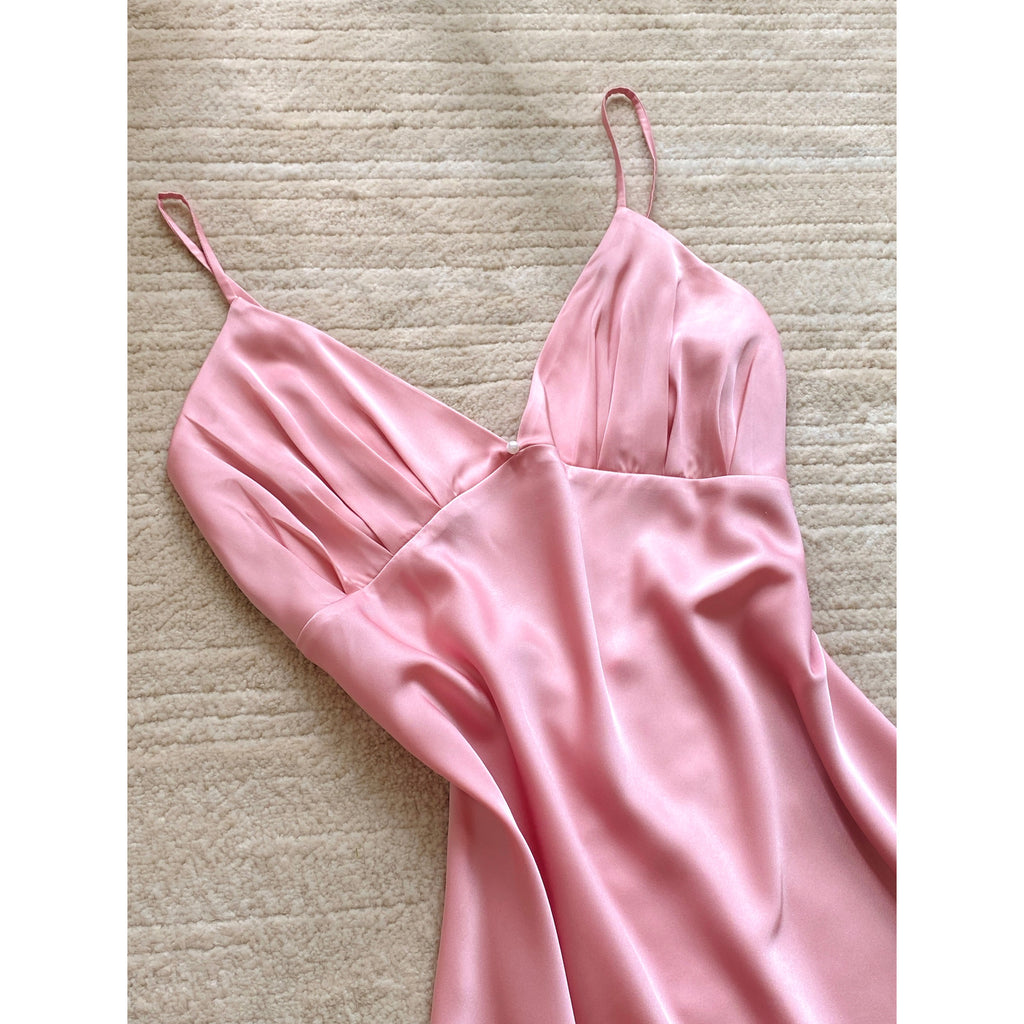 Satin Slip Dress - Handmade Open Back Midi Nightgown CLARA