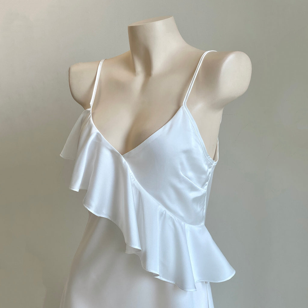 Satin Ruffle Slip Dress Date Night Outfit Silky Sleepwear Romantic Nightdress MEGAN