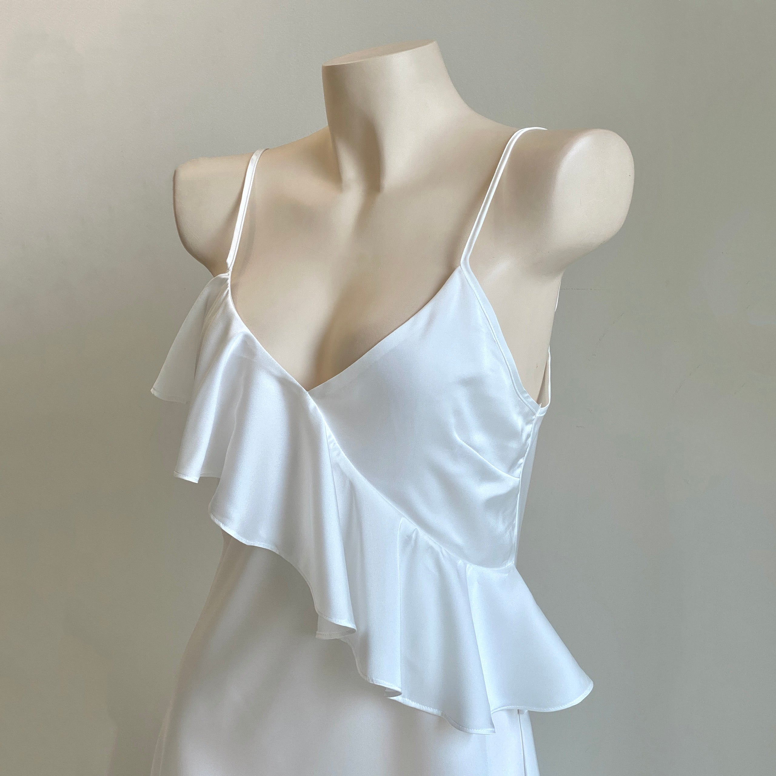 Satin Ruffle Slip Dress Date Night Outfit Silky Sleepwear Romantic Nightdress MEGAN