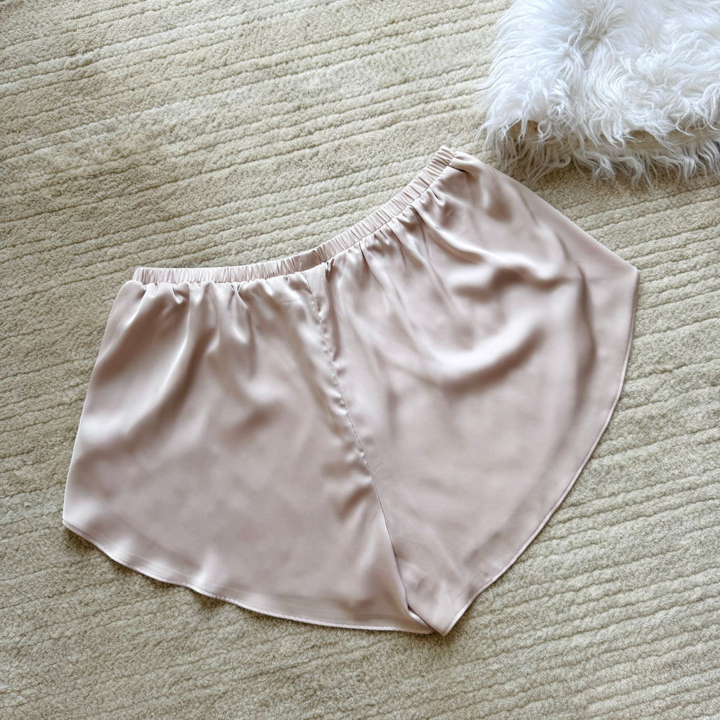 Neutral Pink Satin Pajama Set  – Sleeveless Scoop Neck Top & Shorts EMI
