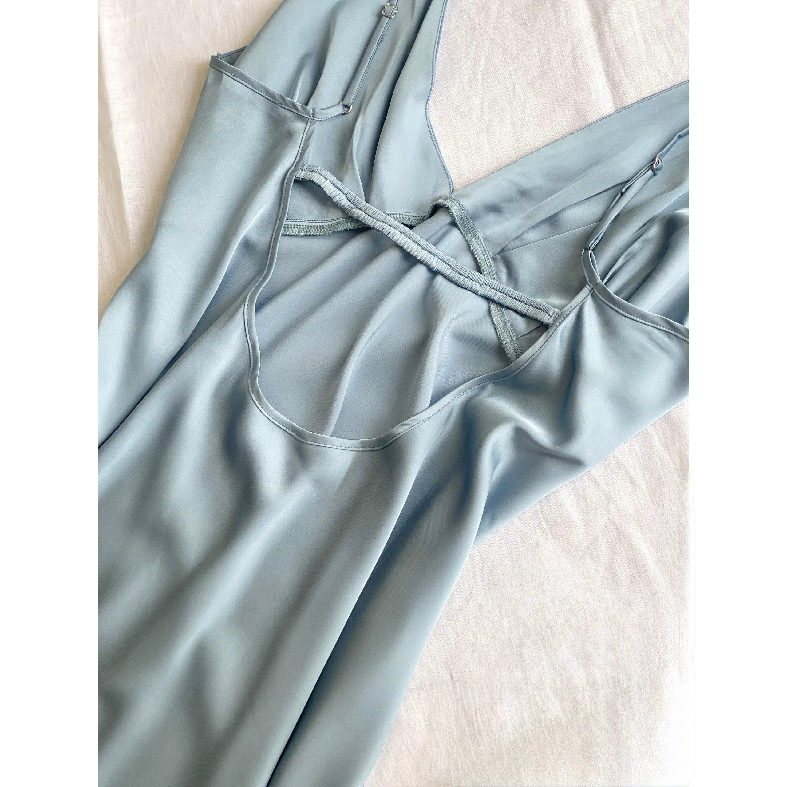 Satin Slip Dress - Handmade Open Back Midi Nightgown CLARA
