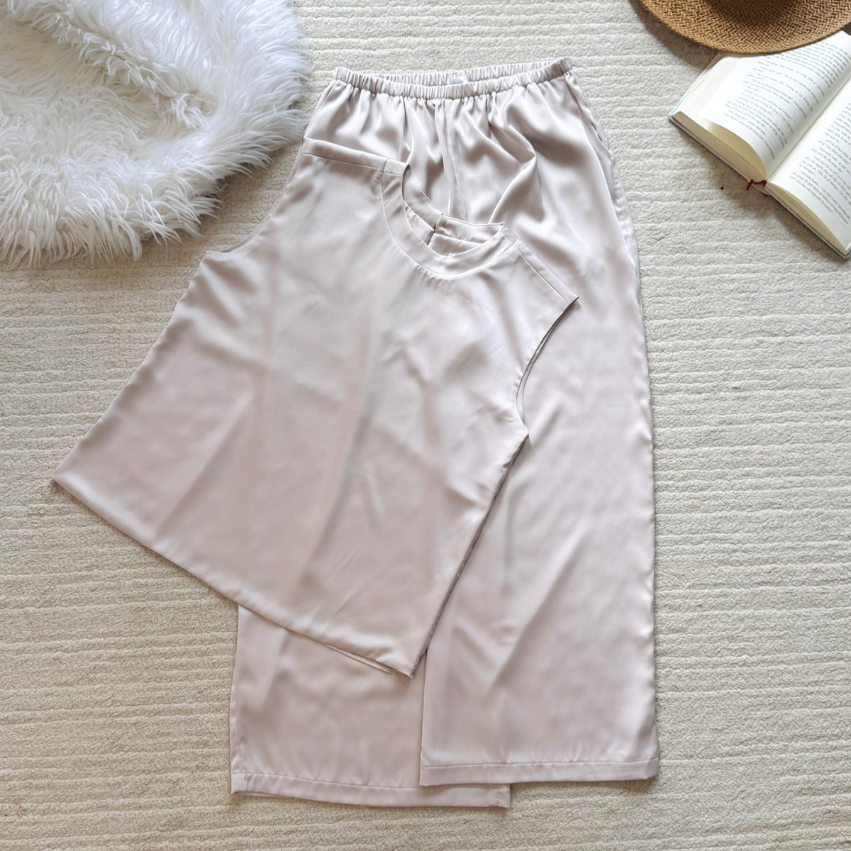 Satin Lounge Set: Neutral/Pearl Beige, custom colors, Women Pajamas, Elisa