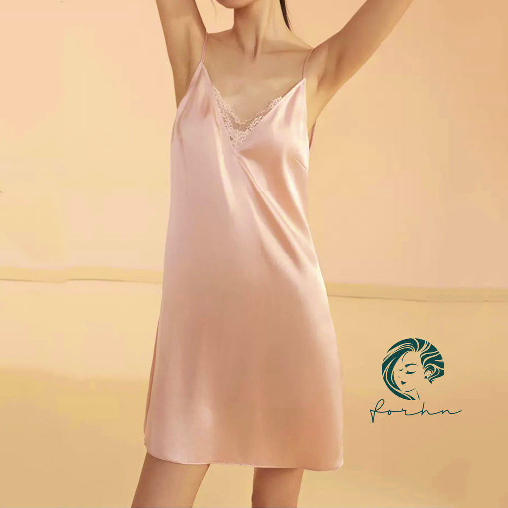 Backless Satin Slip Dress, Lace Trim Cami Nightgown, Summer Nightdress, Rosie Dress