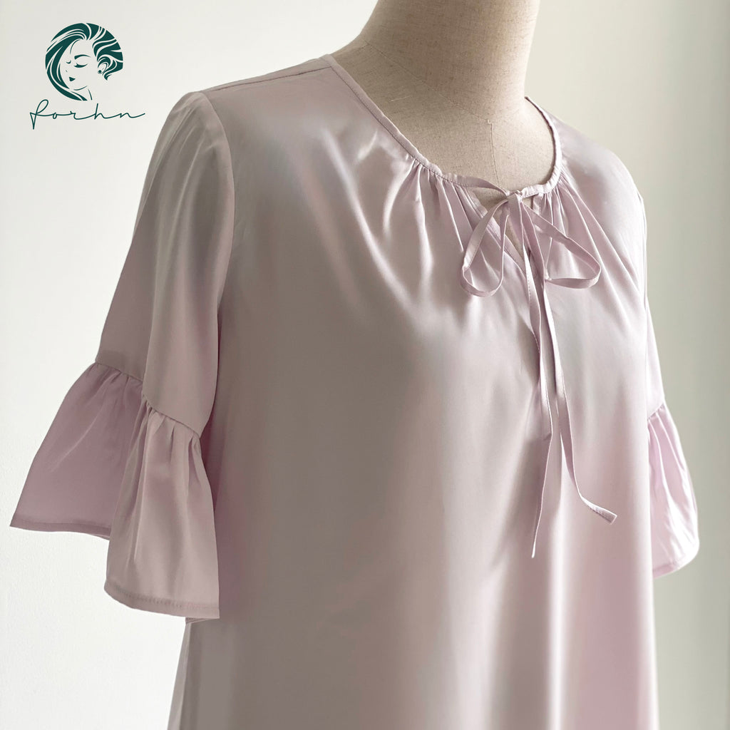Moonla Ruffle Sleeve Nightgown, Romantic Satin Dress, Feminine Sleep Dress
