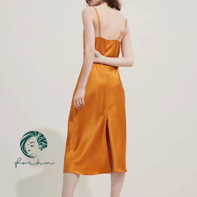 Satin Slip Midi Dress, Cowl Neck Cami Dress in Pink, Apricot, Light-blue, Ladonna