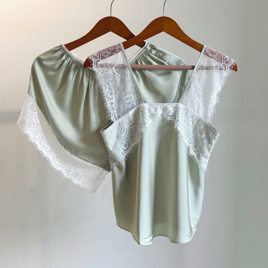 Satin Lace Camisole & Shorts Romantic Lounge Set Bridal Sleepwear Gift For Her KRISTAL