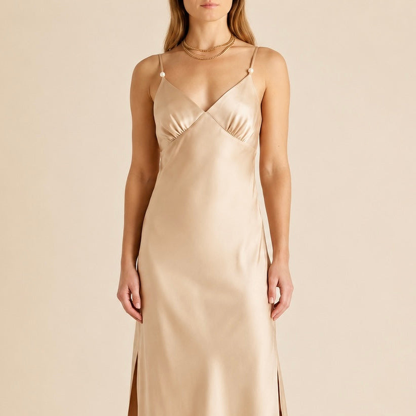 Moonlit Satin Slip Nightgown, Midi Silky Dress for Women