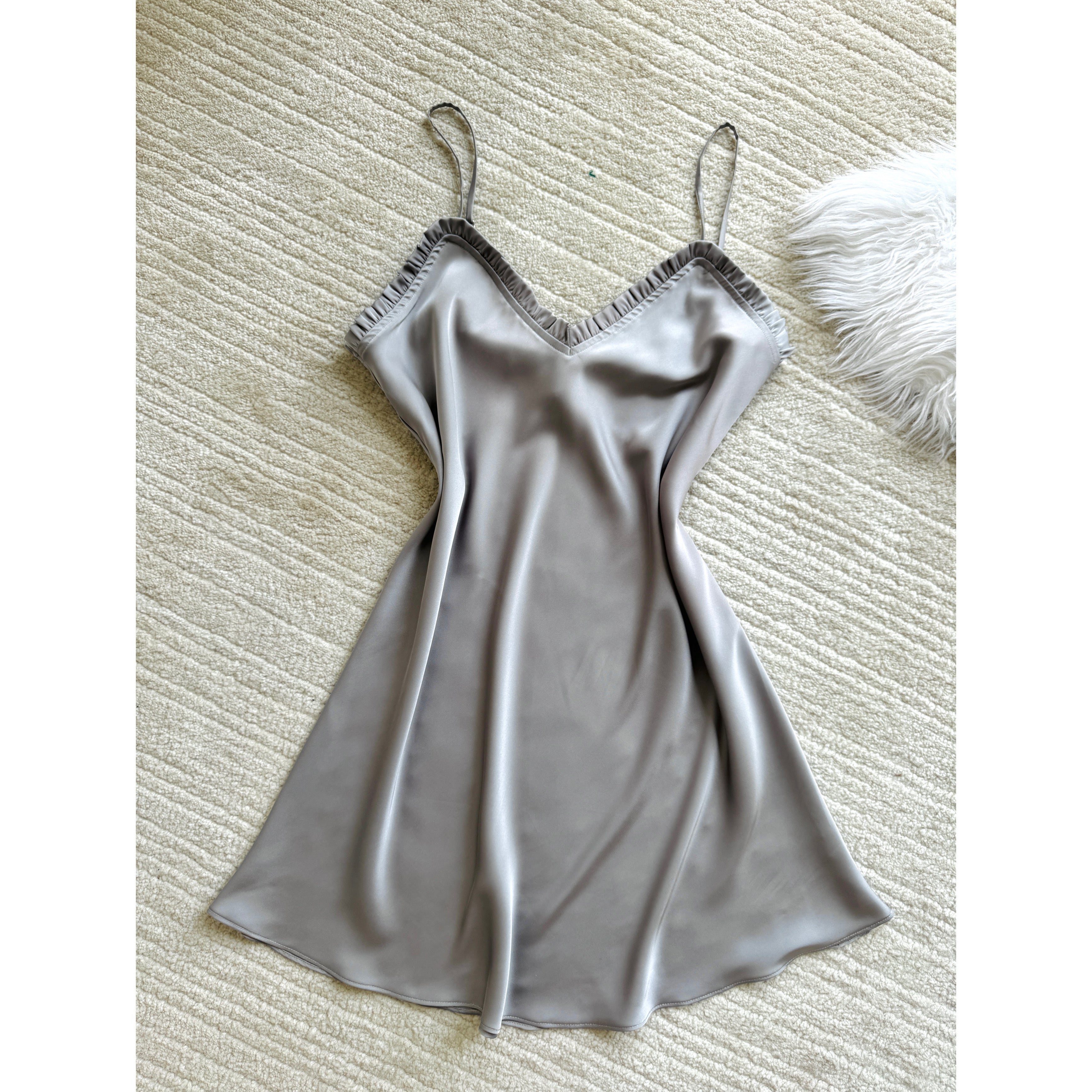 Satin Slip Dress in Black, Spaghetti Strap Silky Nightgown, ANA Dress