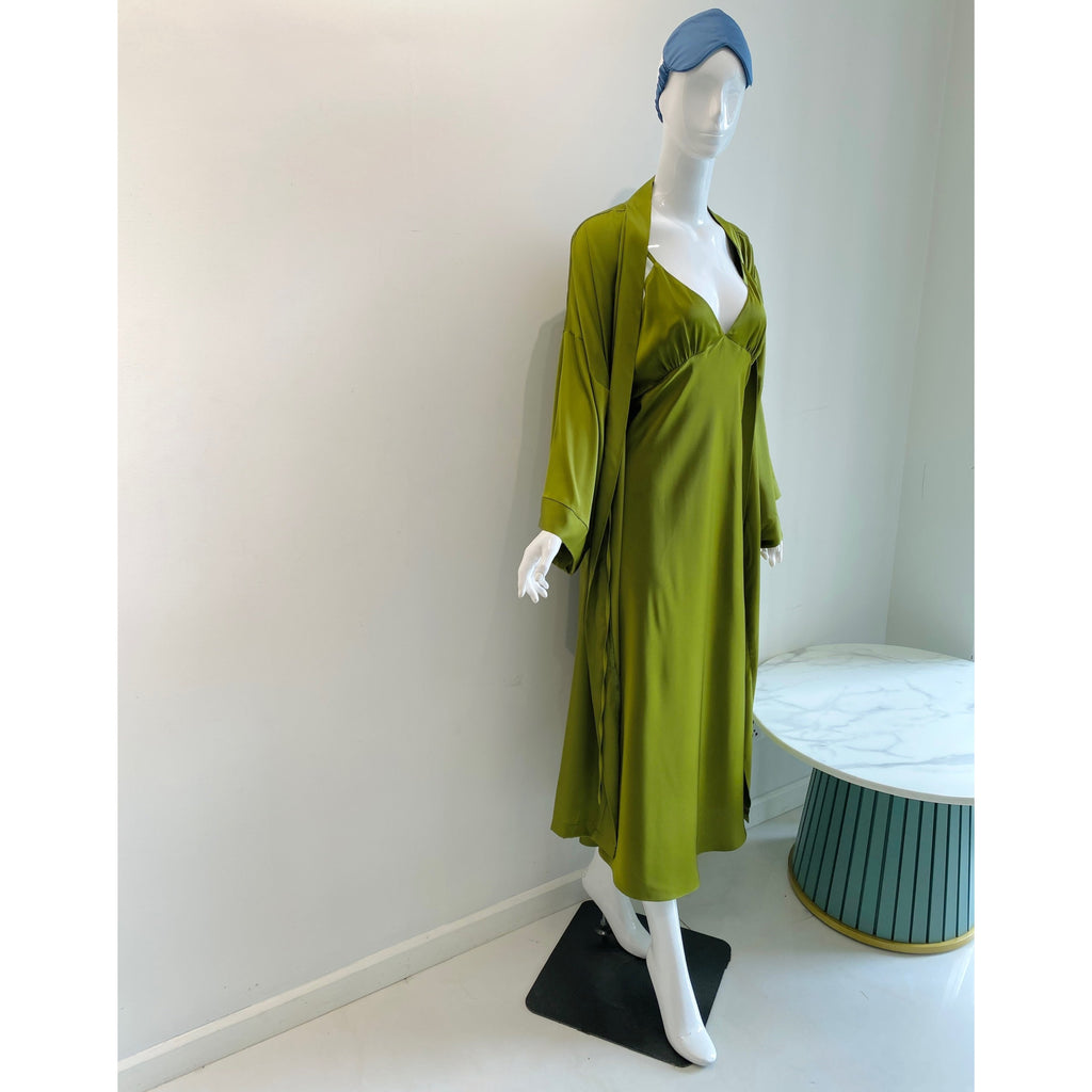 Grass Green Satin Robe| Long Silky Slip Dress Women's Kimono | Gift For Bride & Bridesmaid