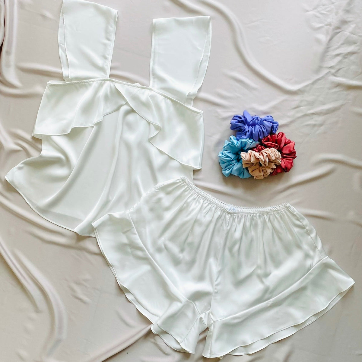 KRIS Silky Satin Pajama Set, Wide Strap Cami Shorts, Women's Loungewear, Holiday Gift for Her