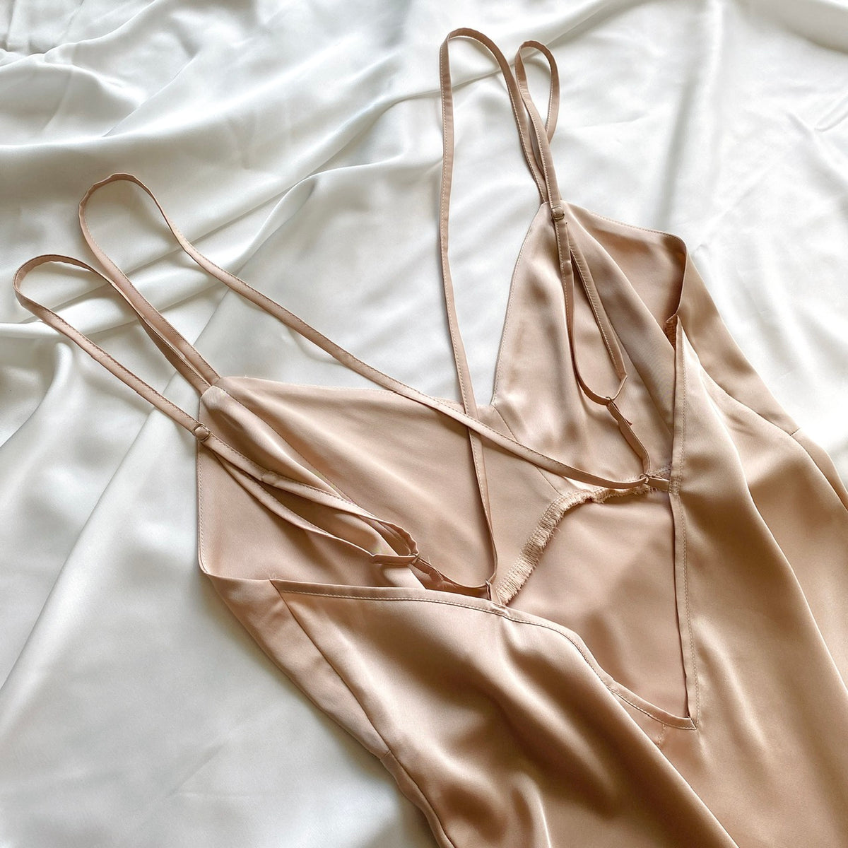 Gold Silky Cami Nightgown, Satin Backless Dress, Sexy Sleepwear, CUP2