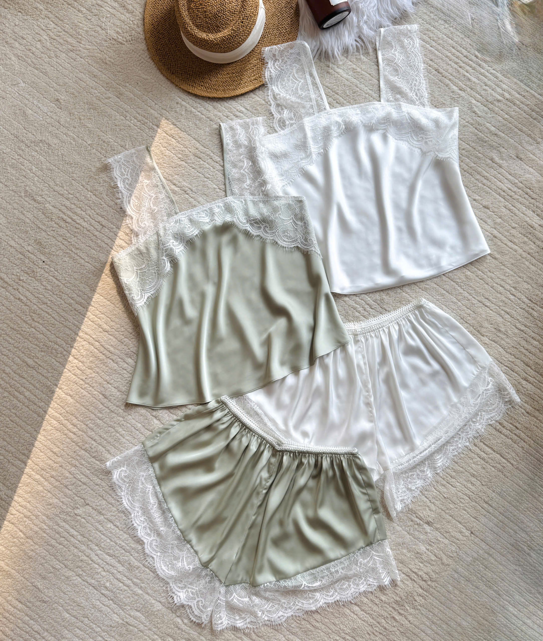 Satin Lace Camisole & Shorts Romantic Lounge Set Bridal Sleepwear Gift For Her KRISTAL