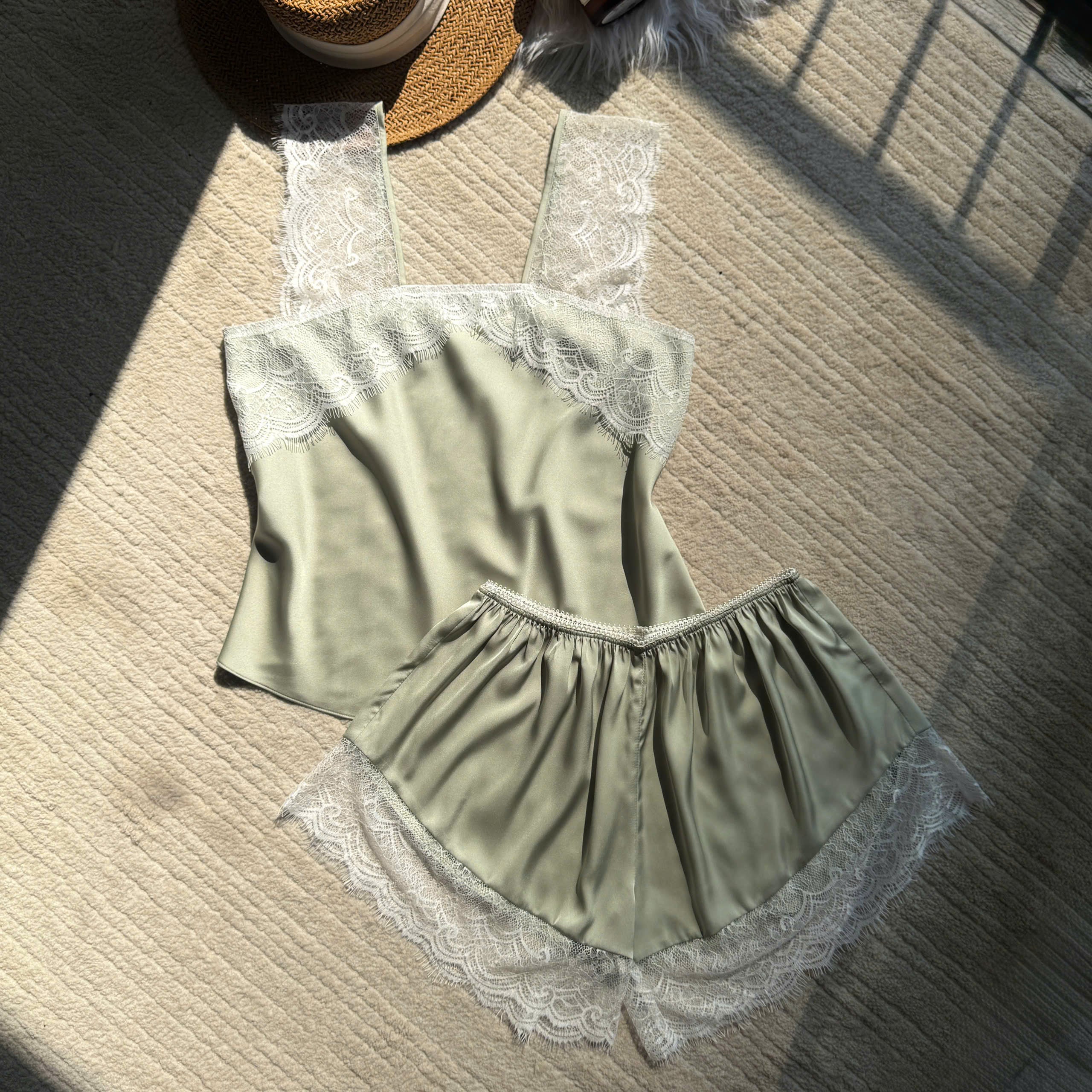 Satin Lace Cami And Shorts Set Cute Loungewear Pajama KRISTAL