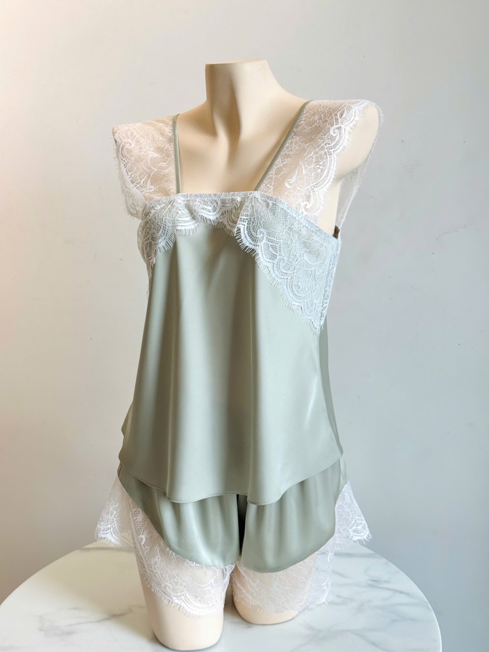 Satin Lace Cami And Shorts Set Cute Loungewear Pajama KRISTAL