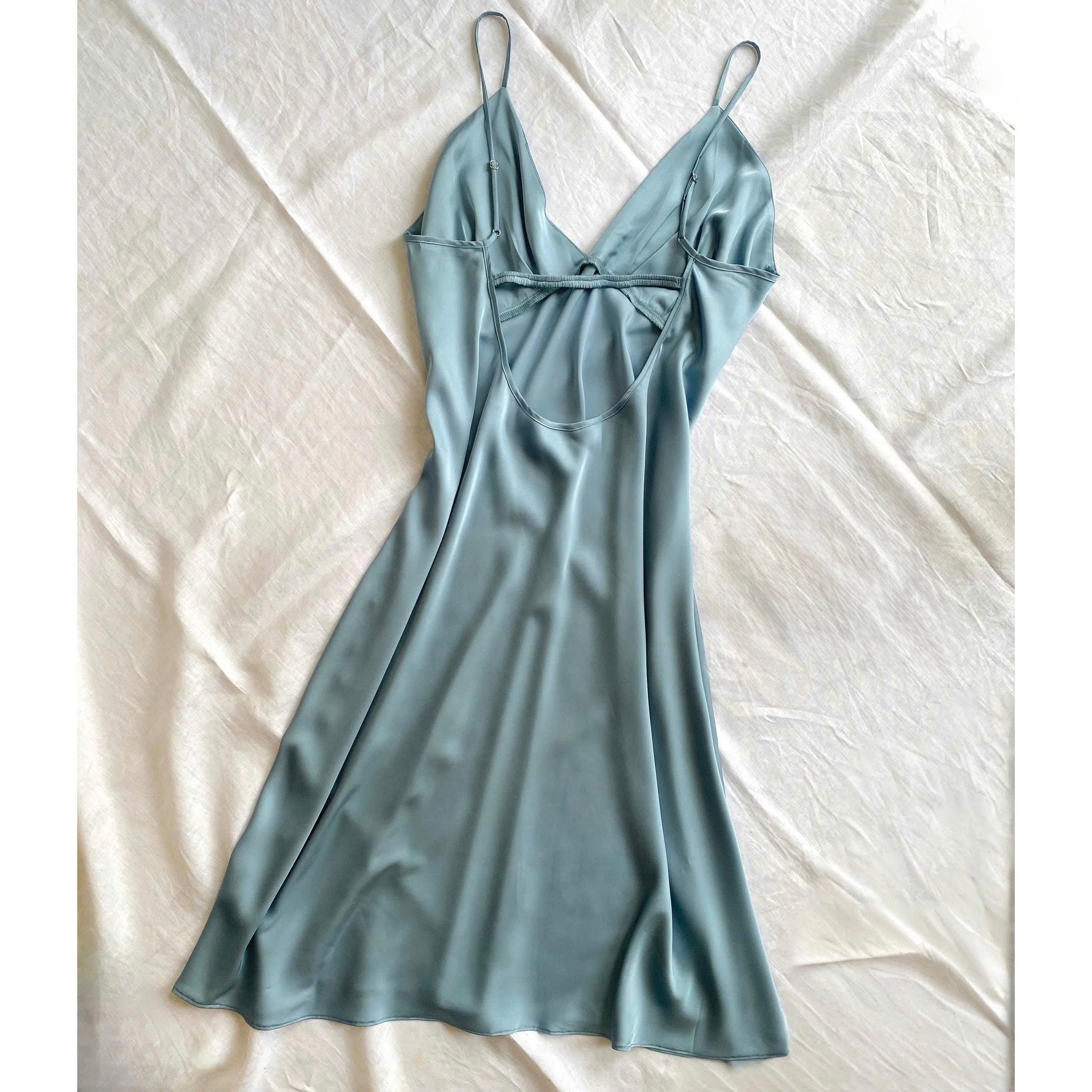 Satin Slip Dress - Handmade Open Back Midi Nightgown CLARA