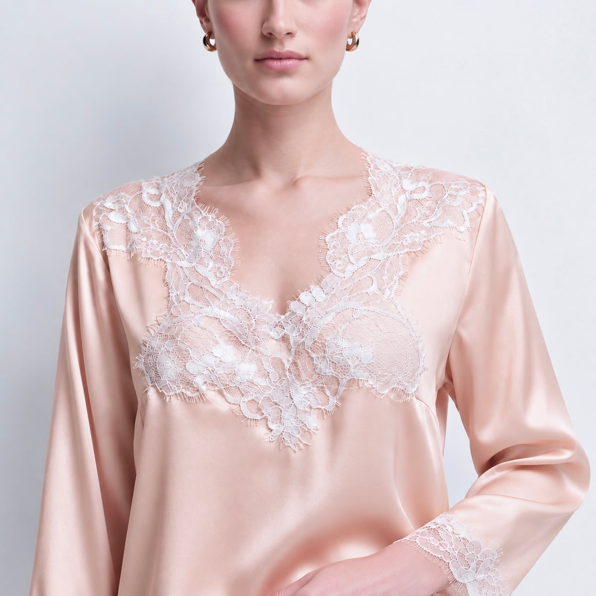 Lace Satin Pajama Set, Long Sleeves Pants Set, Gift for her, Rosalie