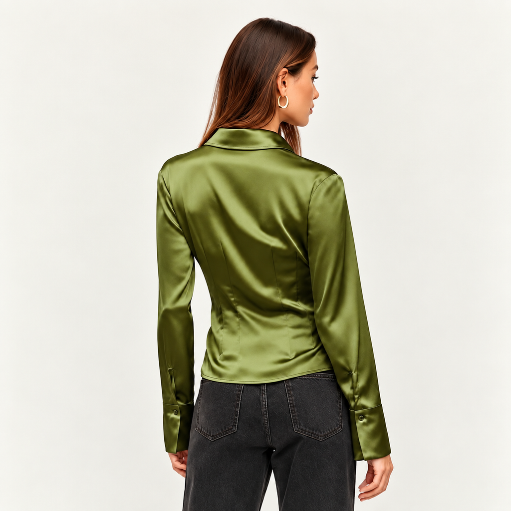 Satin Slim Shirt – Elegant Long Sleeve Blouse, SUNNY
