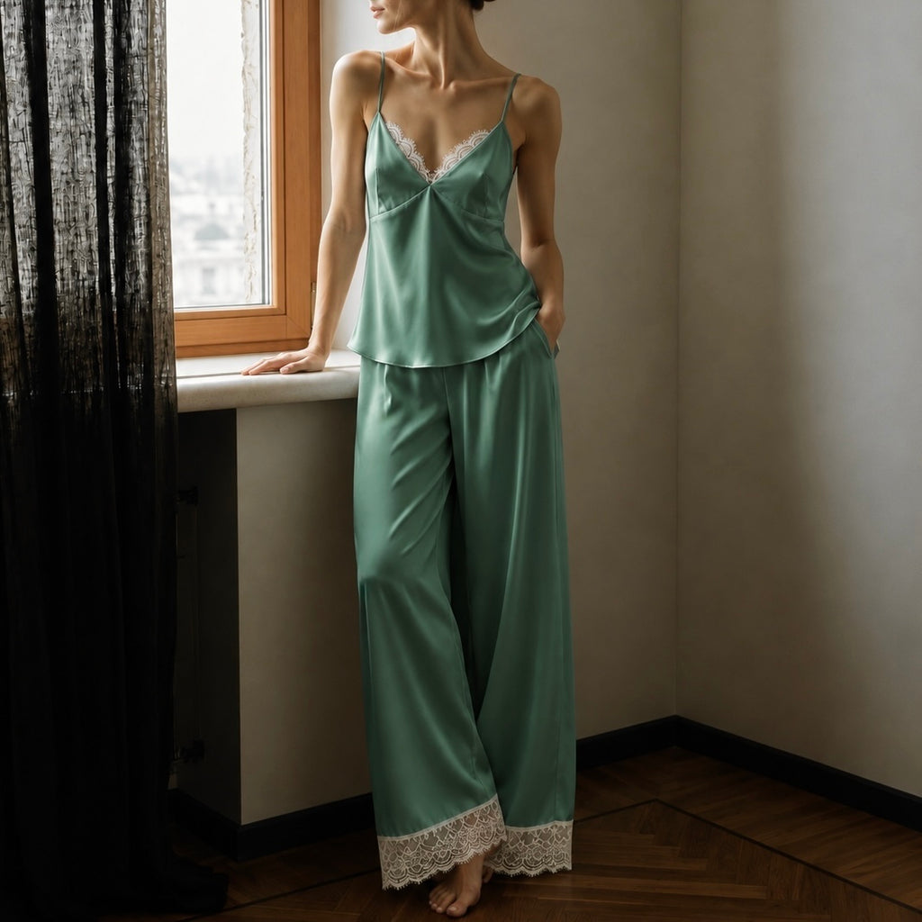 Lace Satin Cami Pants Set, Silky Sleepwear, Women Pajamas, LAYLI LSET