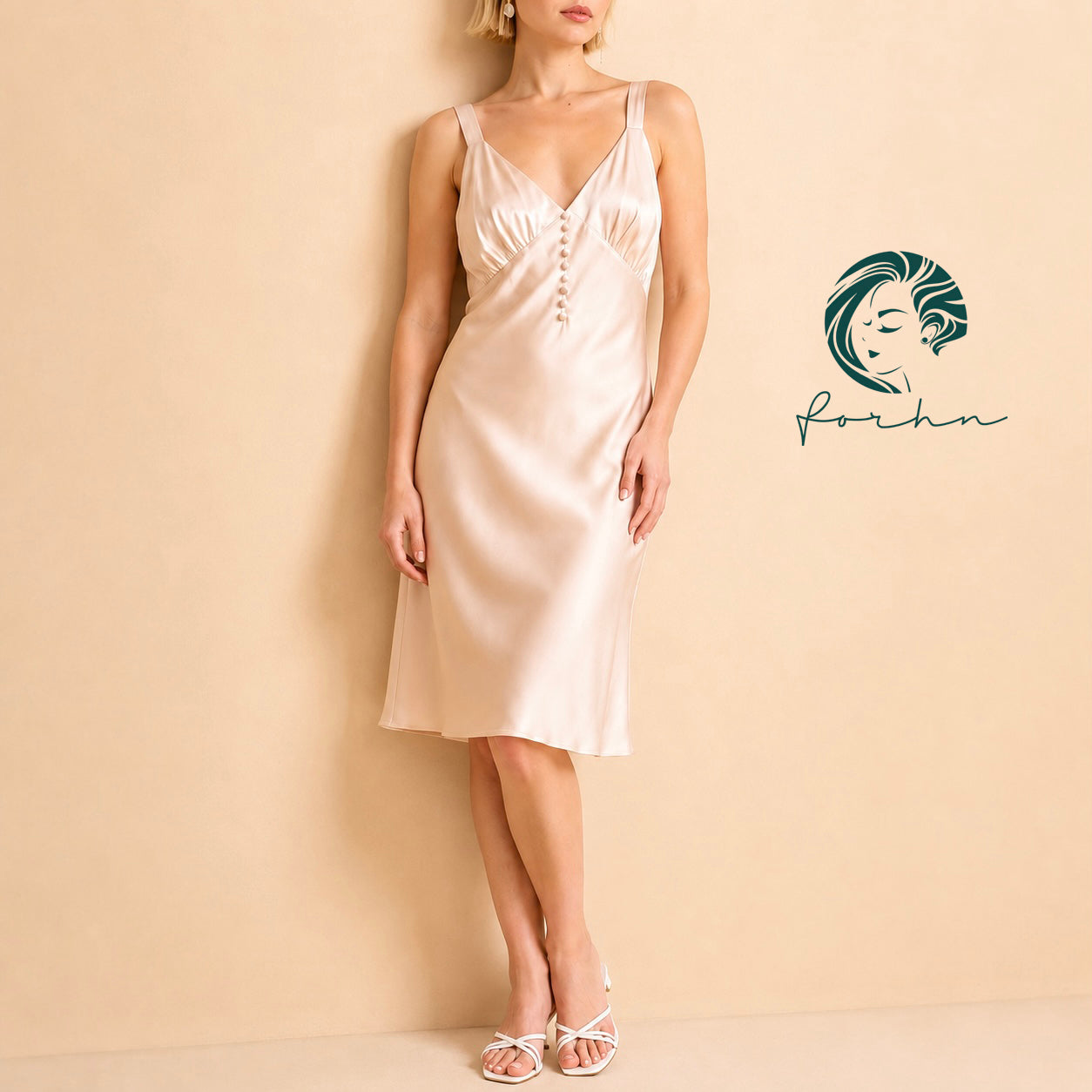 Satin Midi Slip Dress, Bias Cut Nightgown, Neutral Pink Slip Dress, Muse Dress