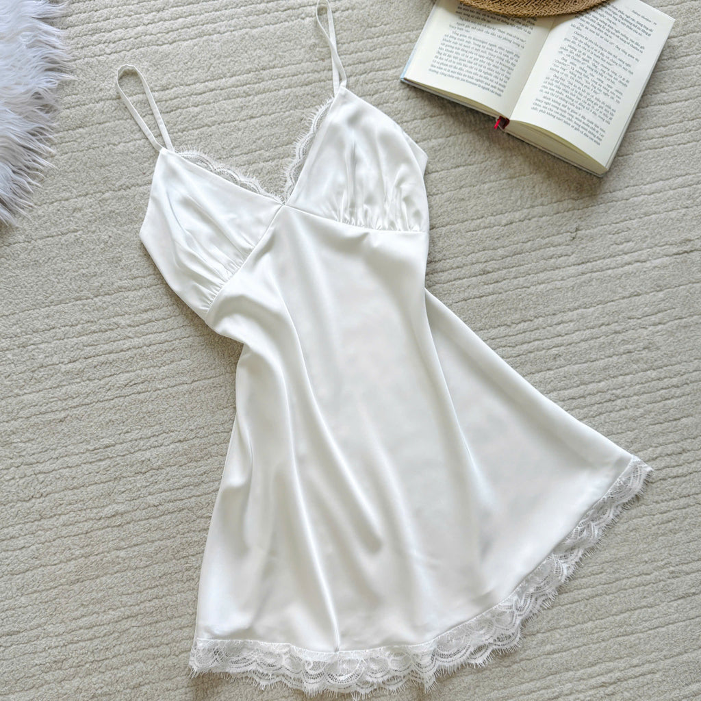 Romantic Satin Lace Robe & Slip Dress Set – Feminine Loungewear & Date Night Dress - KEVI
