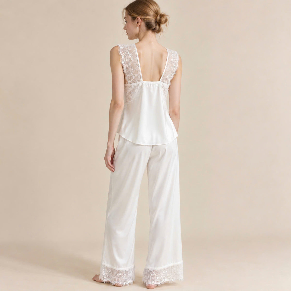 Kristal Long Pants Satin Camisole, Cute Women's Loungewear Pajama Set