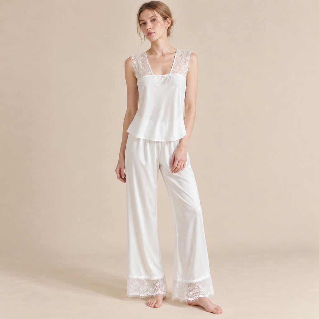 Kristal Long Pants Satin Camisole, Cute Women's Loungewear Pajama Set