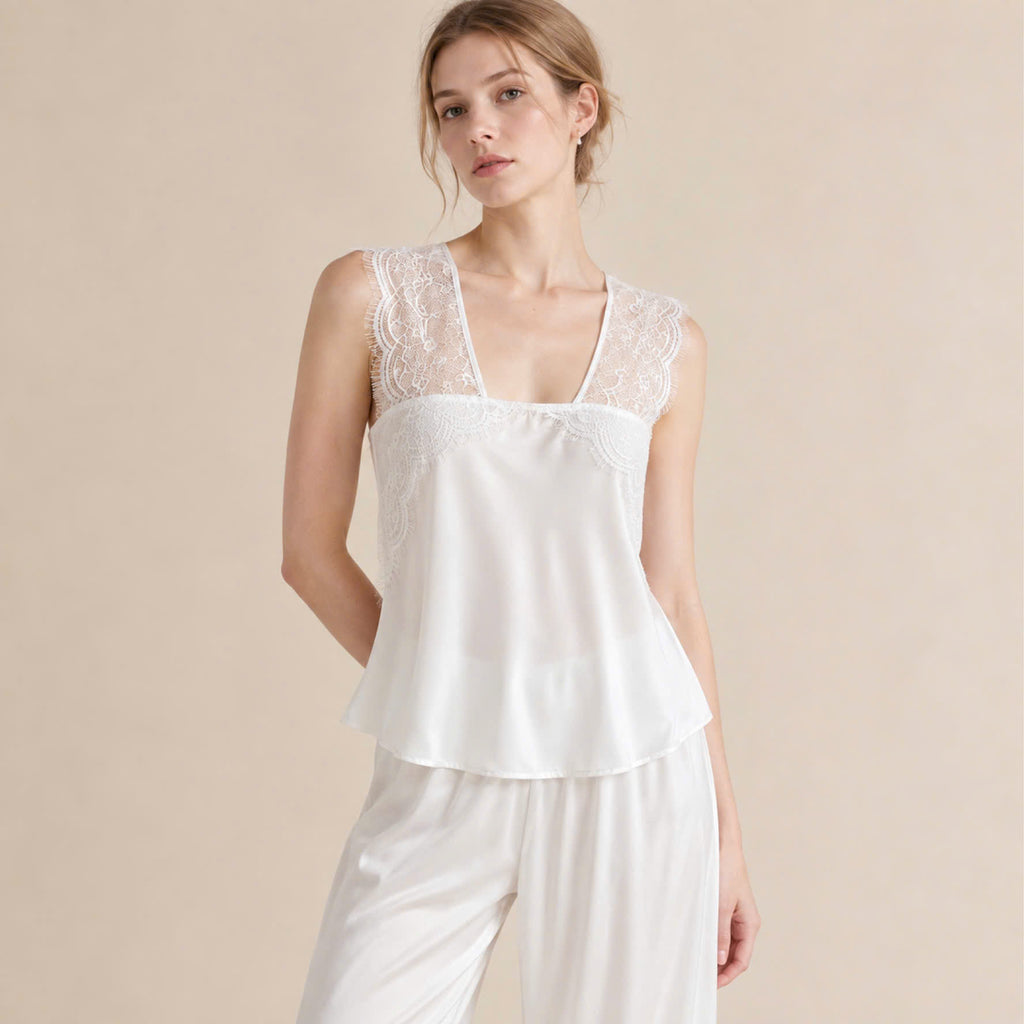 Kristal Long Pants Satin Camisole, Cute Women's Loungewear Pajama Set