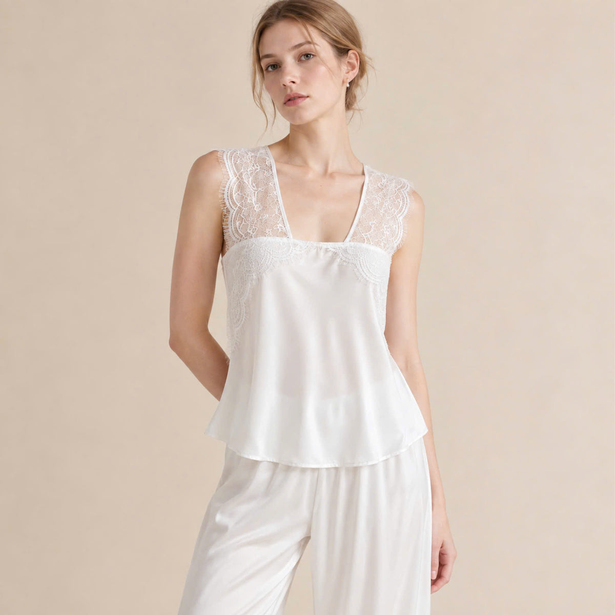 Kristal Long Pants Satin Camisole, Cute Women's Loungewear Pajama Set