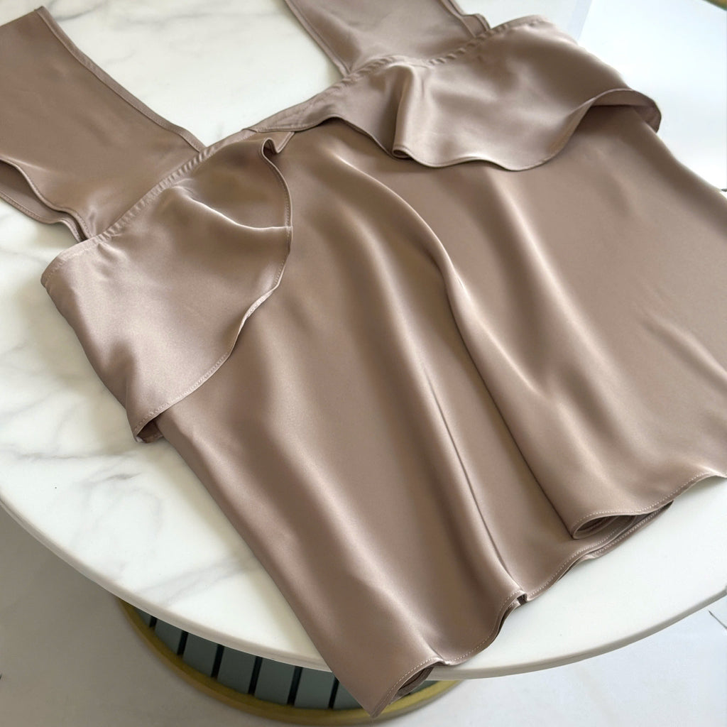 Pearl Beige Satin Cami & Shorts Set, Silky Loungewear, Bridesmaid Gift, Kris