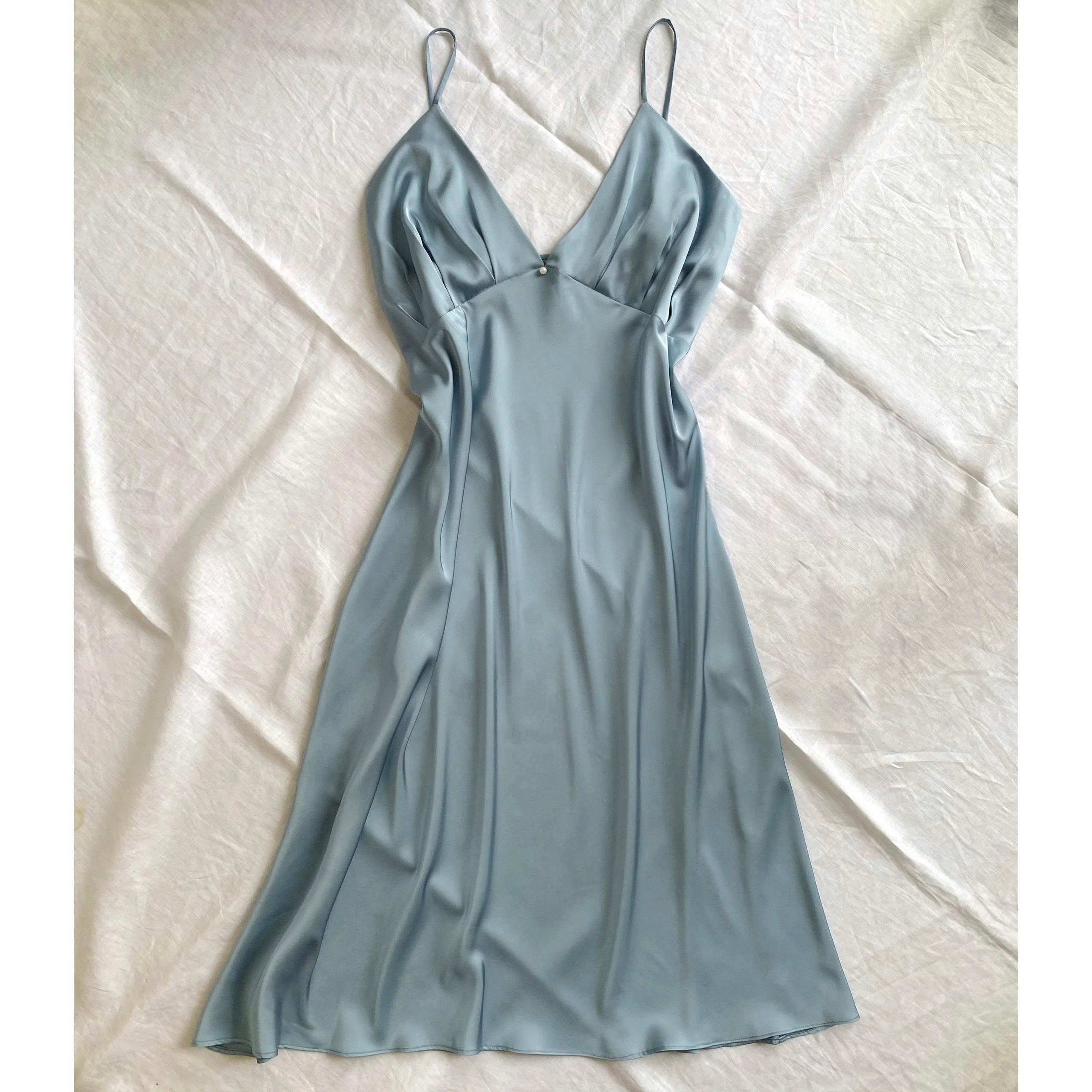 Satin Slip Dress - Handmade Open Back Midi Nightgown CLARA