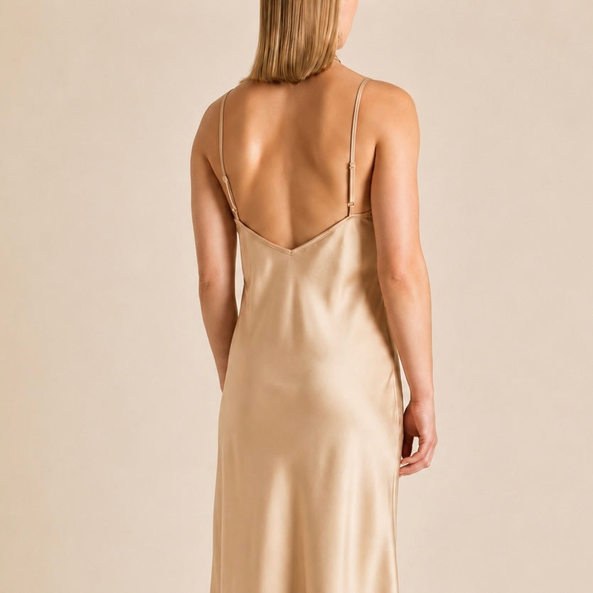 Moonlit Satin Slip Nightgown, Midi Silky Dress for Women