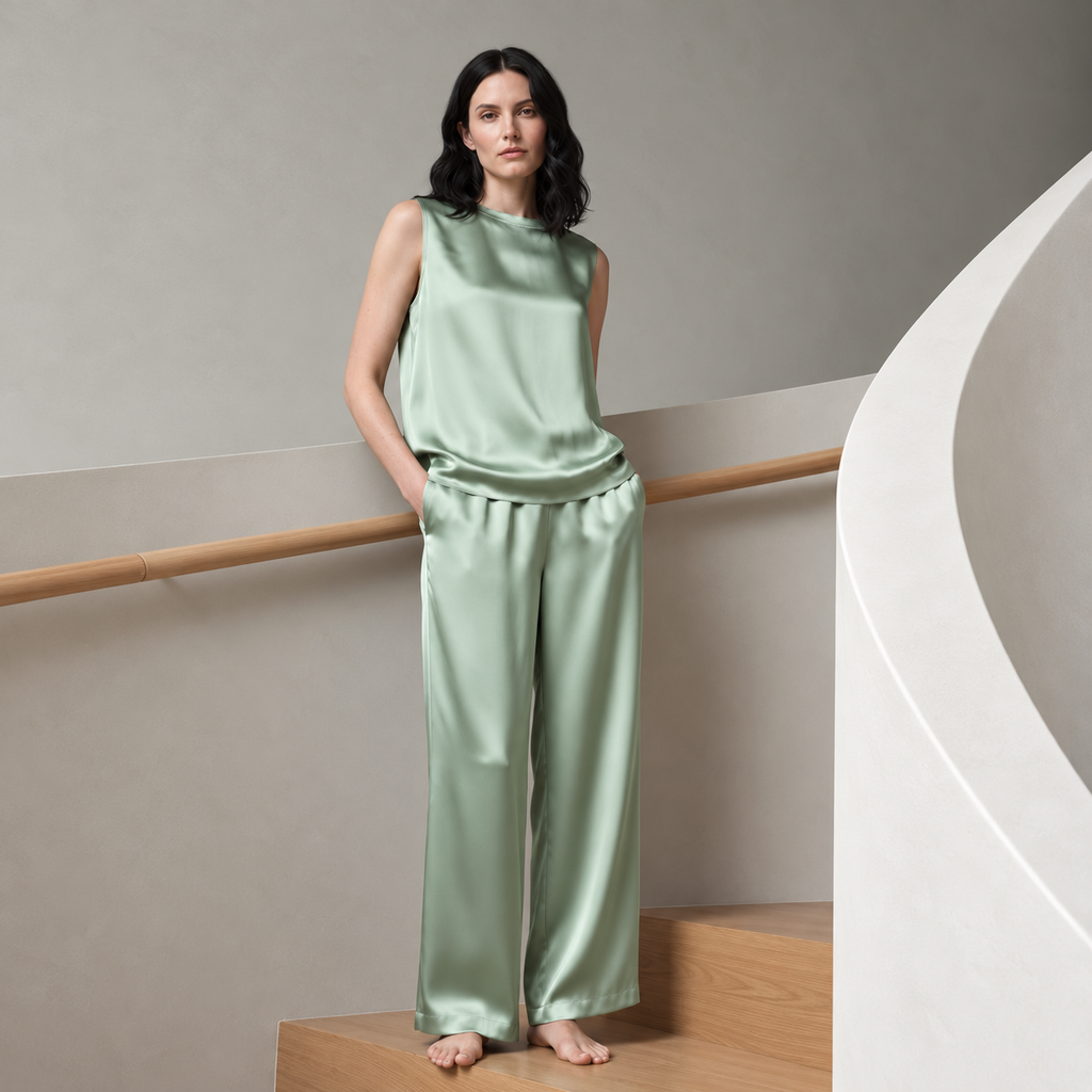 Satin Lounge Set: Neutral/Pearl Beige, custom colors, Women Pajamas, Elisa