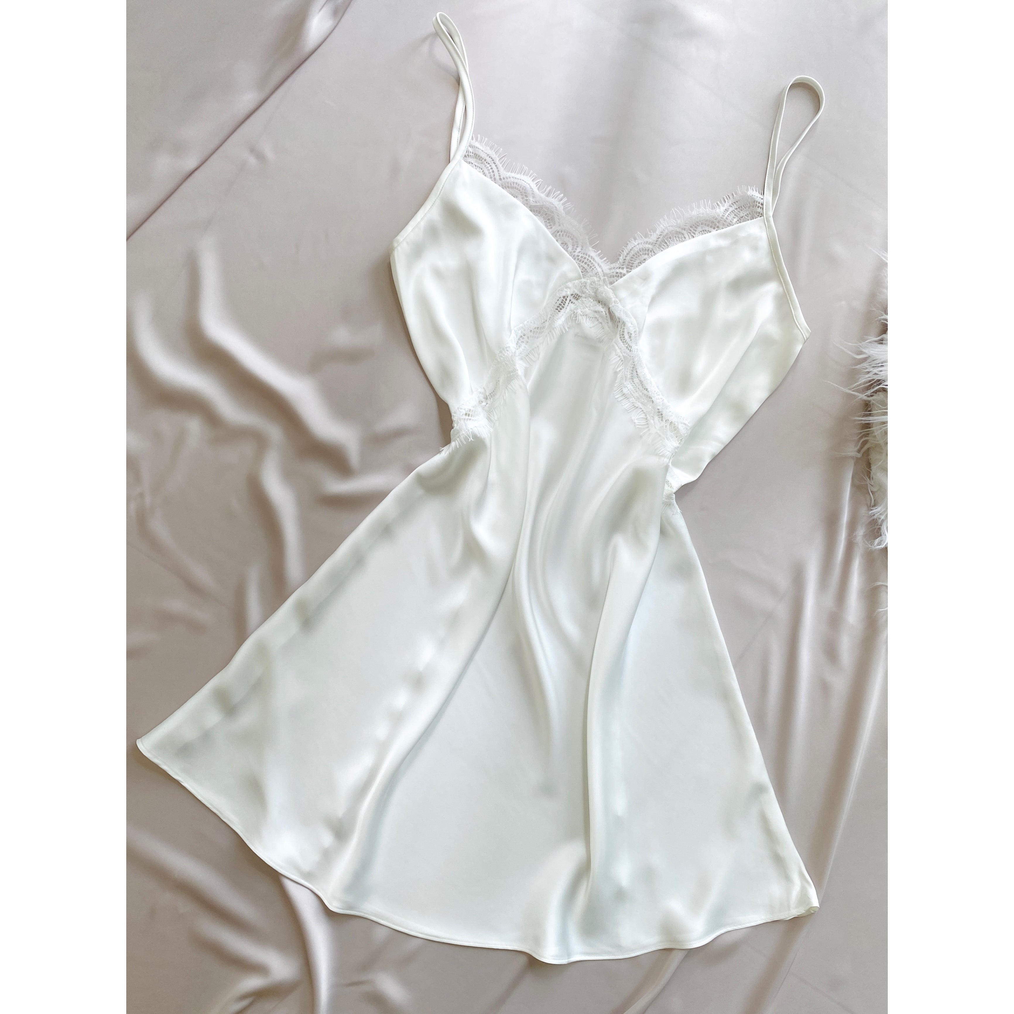 Satin Lace Slip Dress, Feminine Nightgown, Romantic Sleepwear VELA