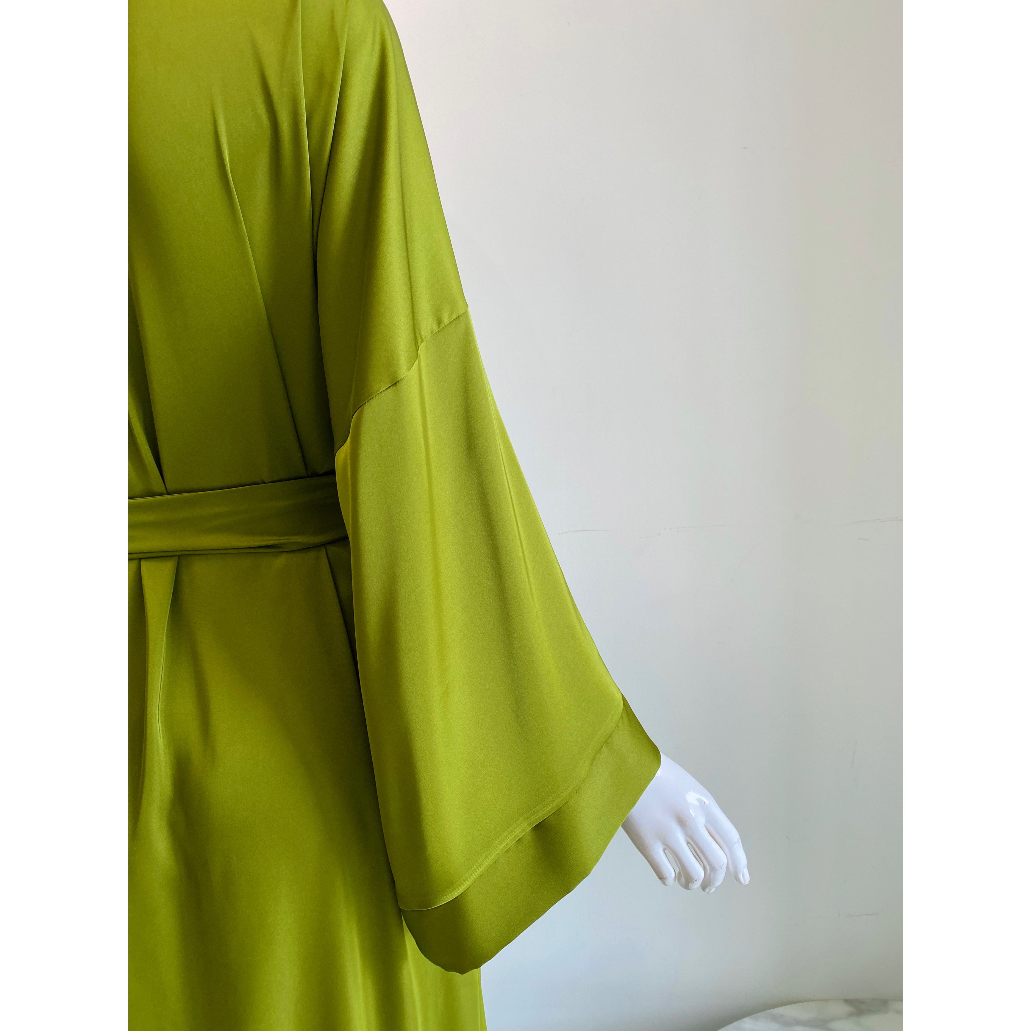 Grass Green Satin Robe| Long Silky Slip Dress Women's Kimono | Gift For Bride & Bridesmaid