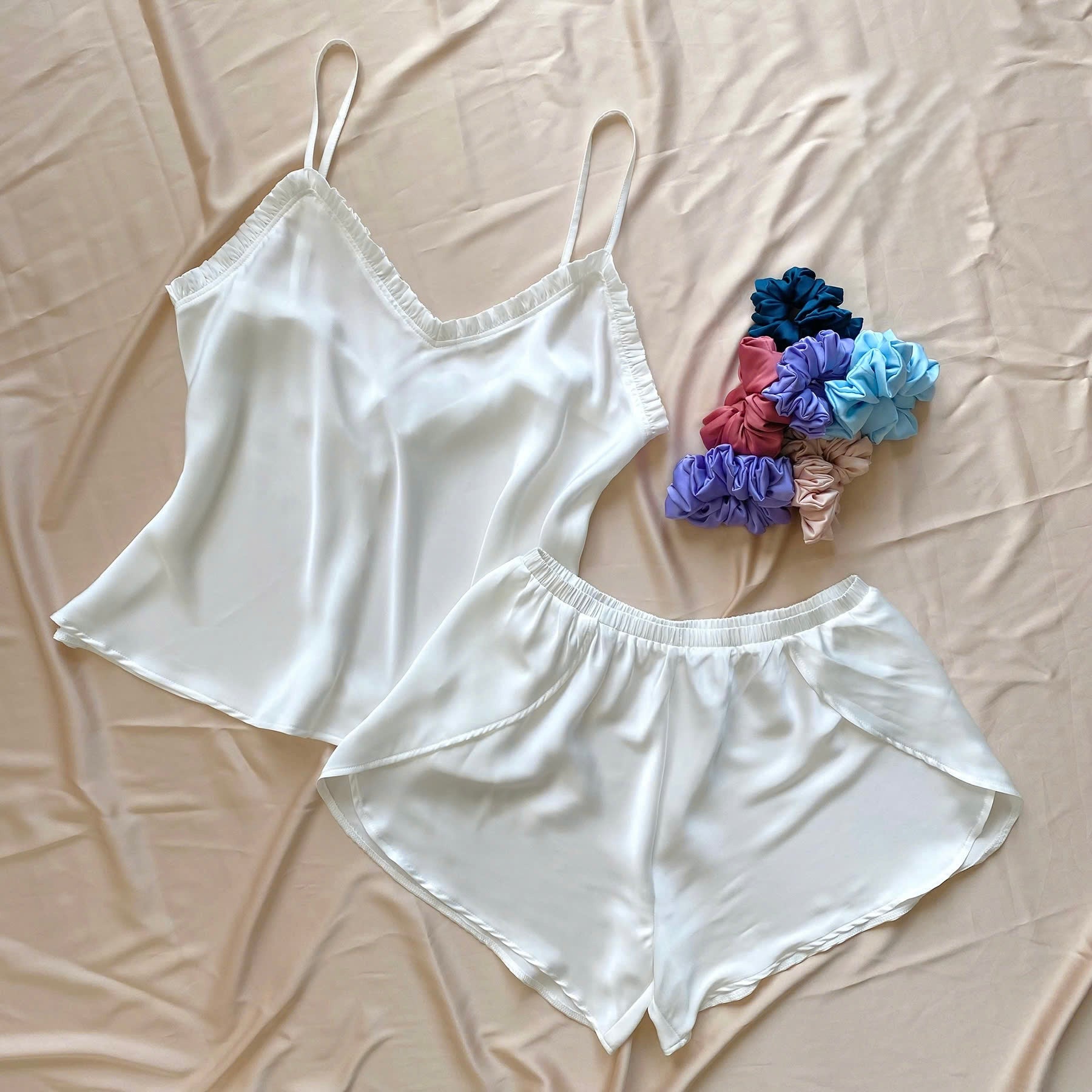 Satin Camisole Set: White, Olive Green, SANA Set