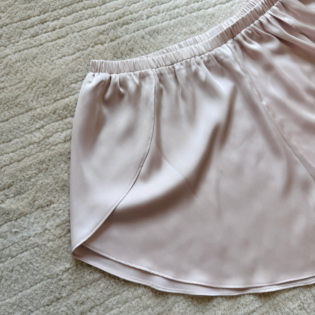 Neutral Pink Satin Pajama Set  – Sleeveless Scoop Neck Top & Shorts EMI