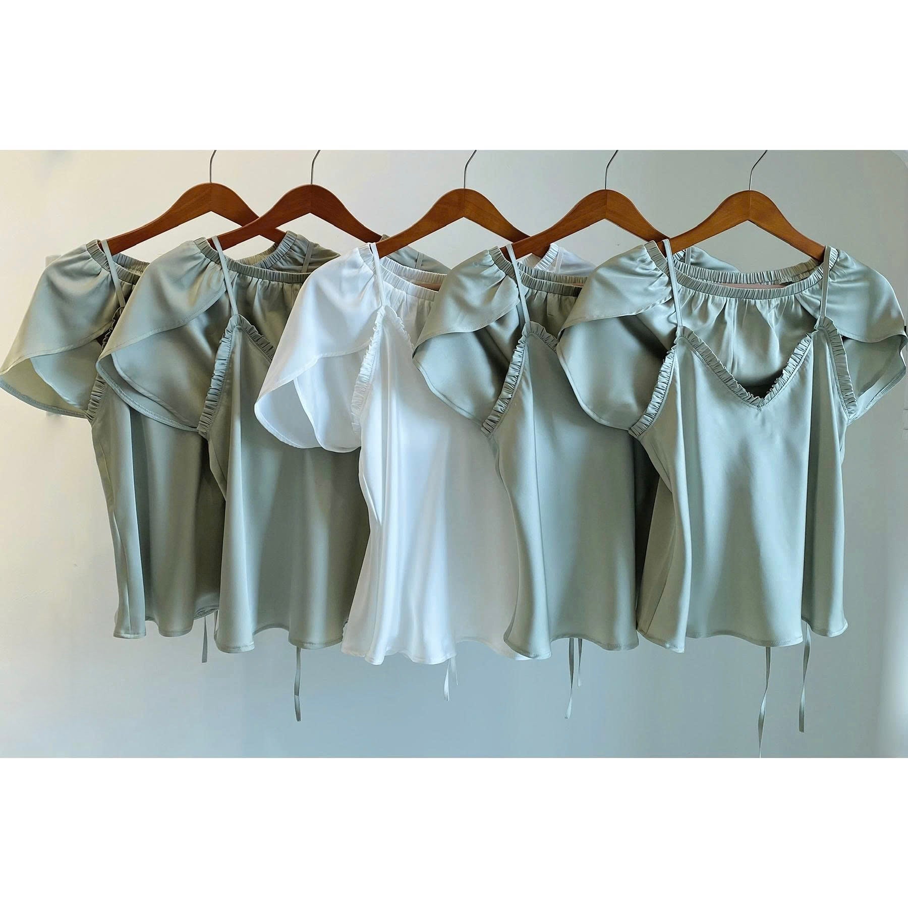 Satin Camisole Set: White, Olive Green, SANA Set