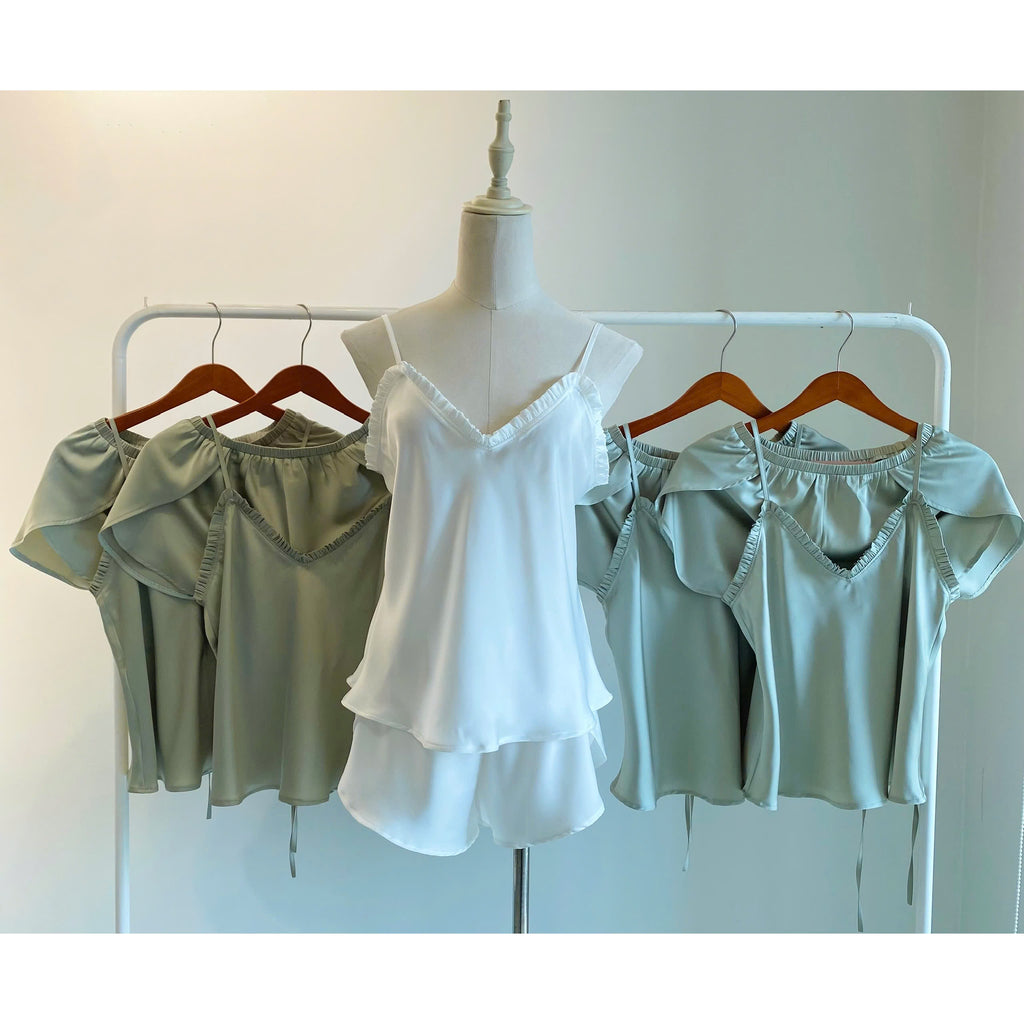 Satin Camisole Set: White, Olive Green, SANA Set