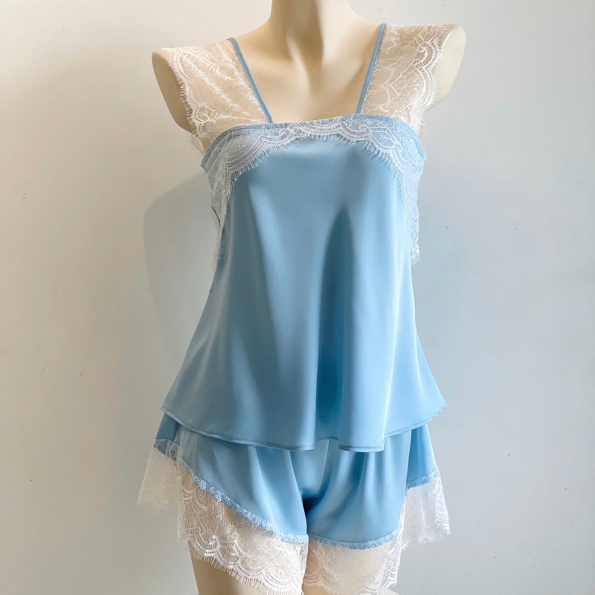 Satin Lace Camisole & Shorts Romantic Lounge Set Bridal Sleepwear Gift For Her KRISTAL