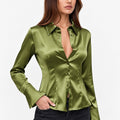 Satin Slim Shirt – Elegant Long Sleeve Blouse, SUNNY