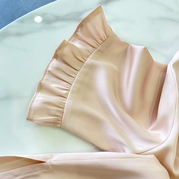 Lizzy Satin Ruffle 3/4 Sleeve Feminine Satin Nightgown Gift For Her