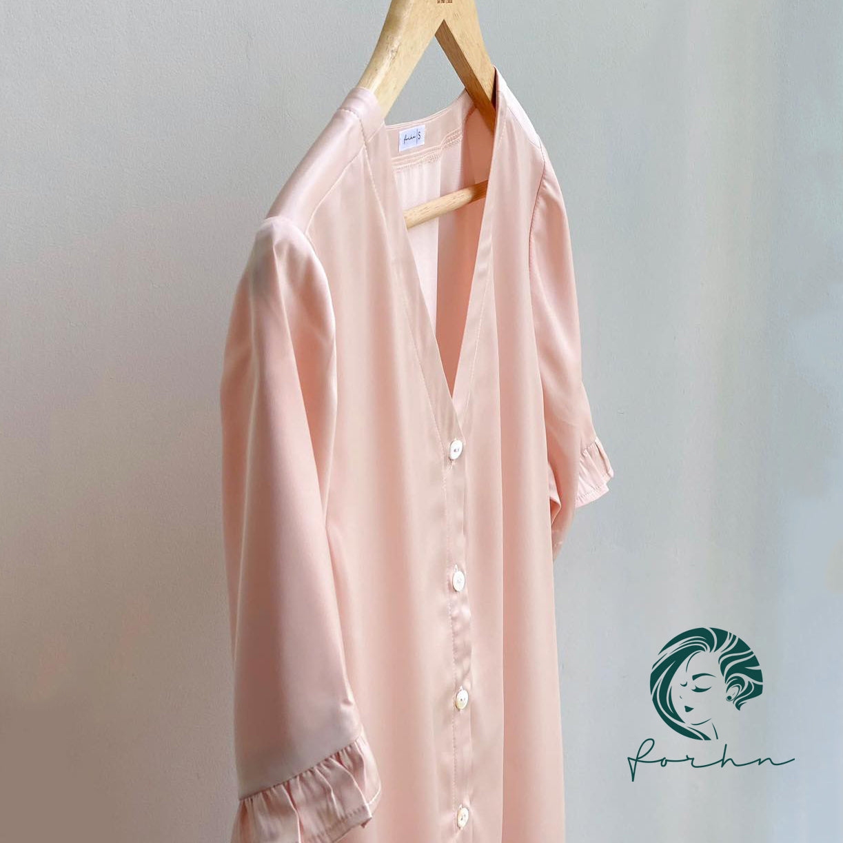 Lizzy Satin Ruffle 3/4 Sleeve Feminine Satin Nightgown Gift For Her