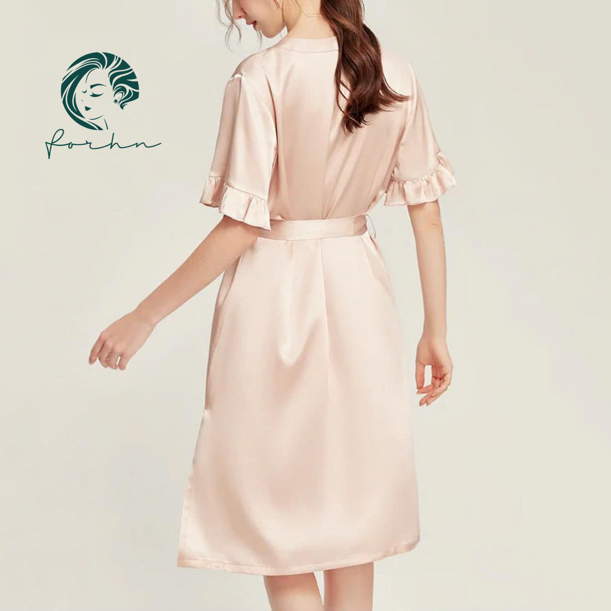 Lizzy Satin Ruffle 3/4 Sleeve Feminine Satin Nightgown Gift For Her