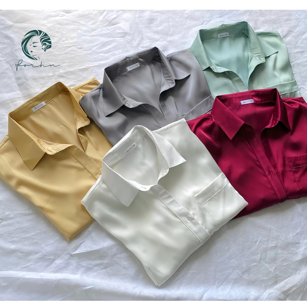 SOMI1 Satin Nightshirt for Women, Long Sleeve Button Down Sleepwear, Silky Pajama Dress