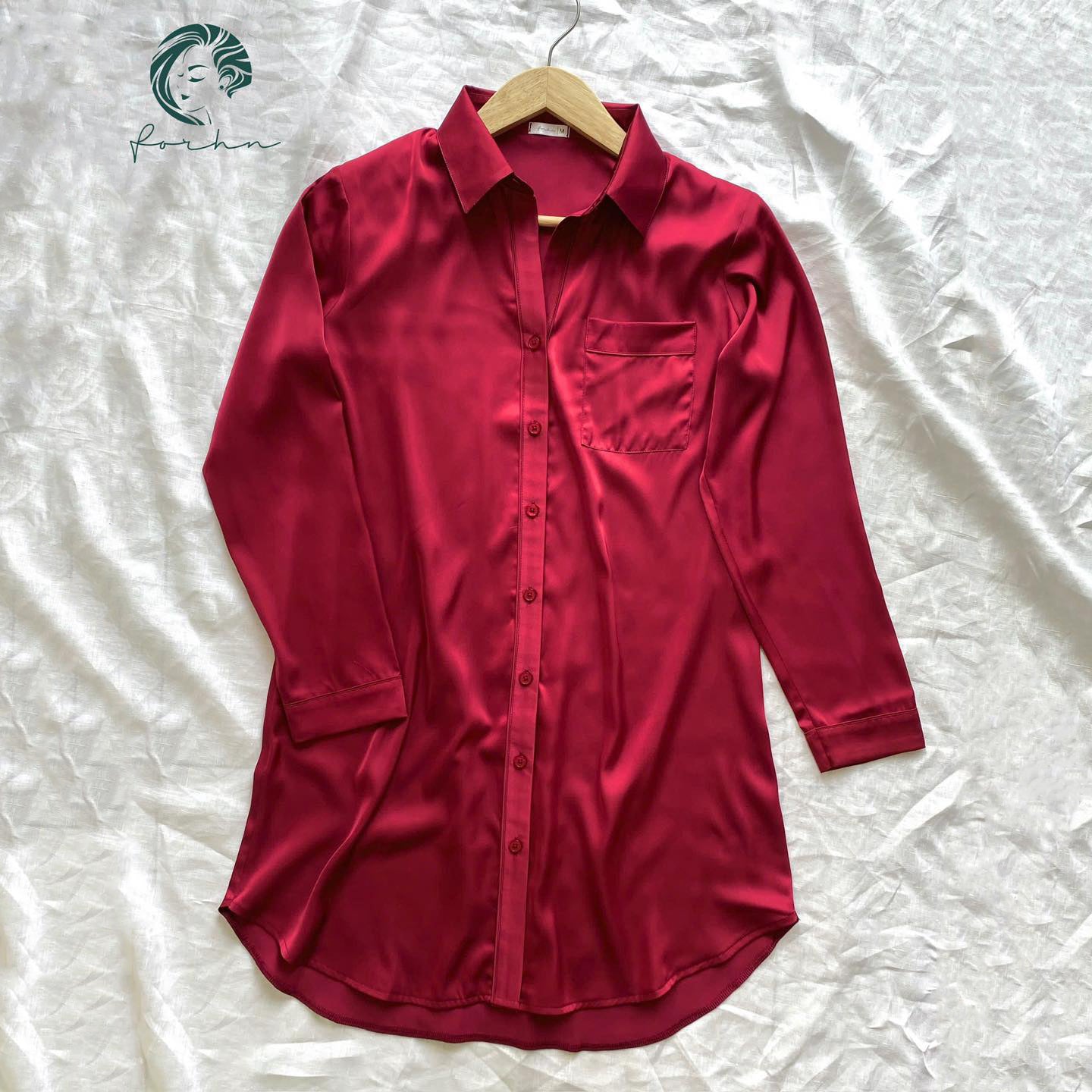 SOMI1 Satin Nightshirt for Women, Long Sleeve Button Down Sleepwear, Silky Pajama Dress