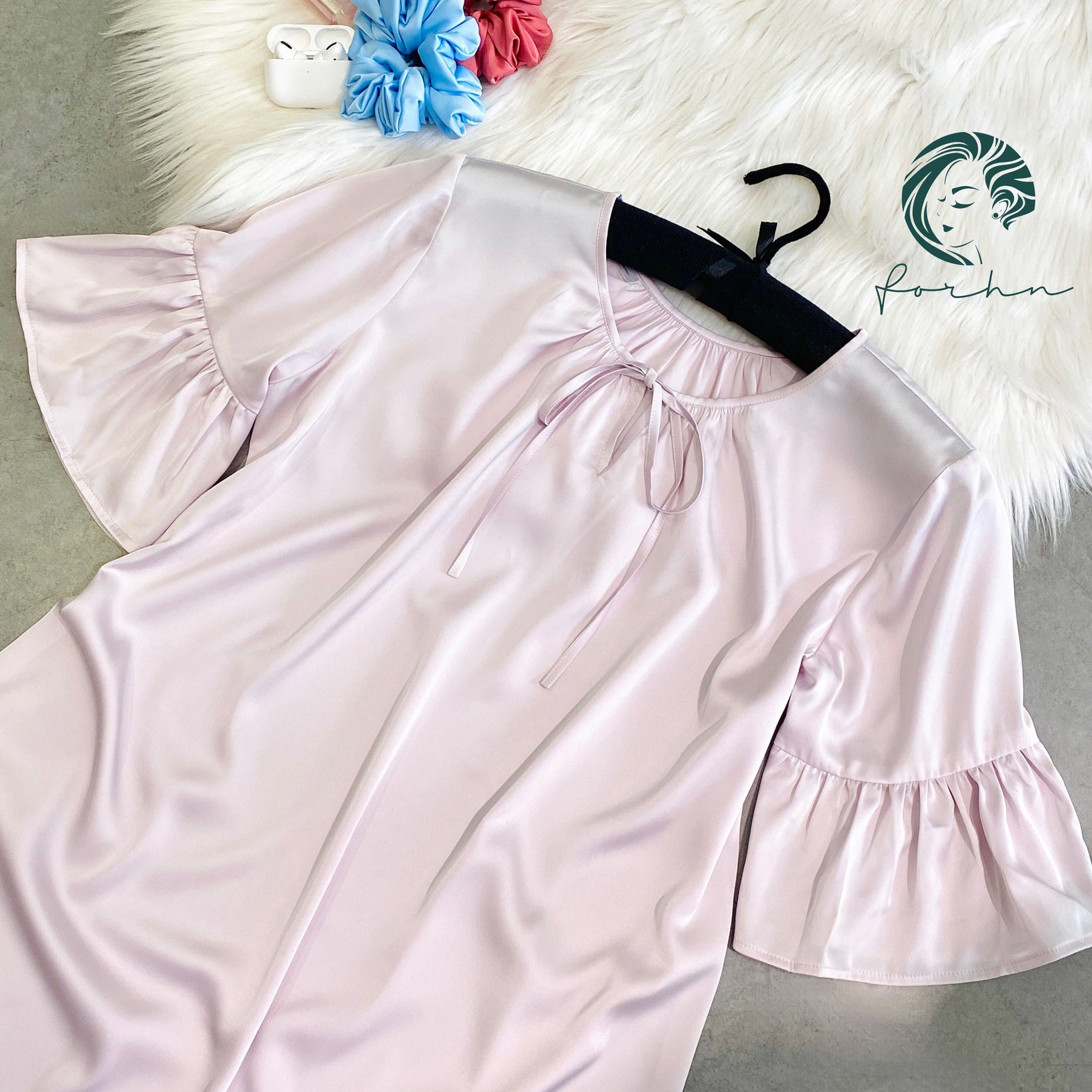 Moonla Ruffle Sleeve Nightgown, Romantic Satin Dress, Feminine Sleep Dress