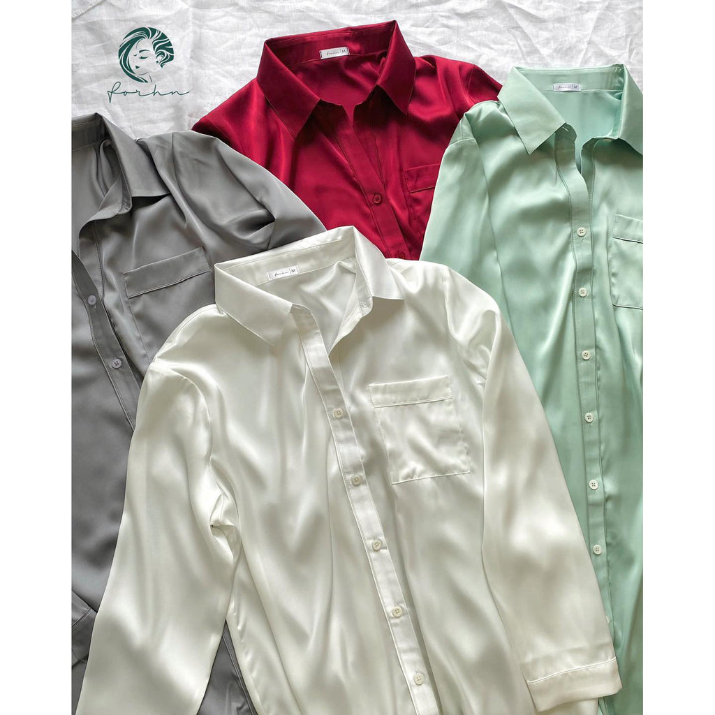 SOMI1 Satin Nightshirt for Women, Long Sleeve Button Down Sleepwear, Silky Pajama Dress