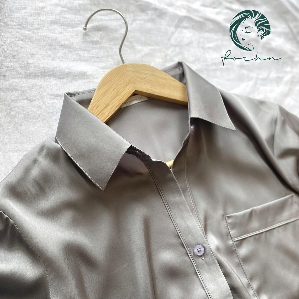 SOMI1 Satin Nightshirt for Women, Long Sleeve Button Down Sleepwear, Silky Pajama Dress
